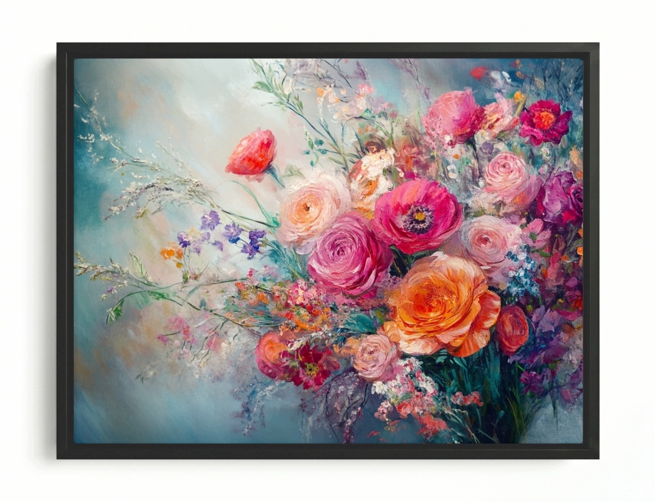 Obraz Rám Americký Box Dekorace Příroda Polní Květiny Kytice Růže 100x75