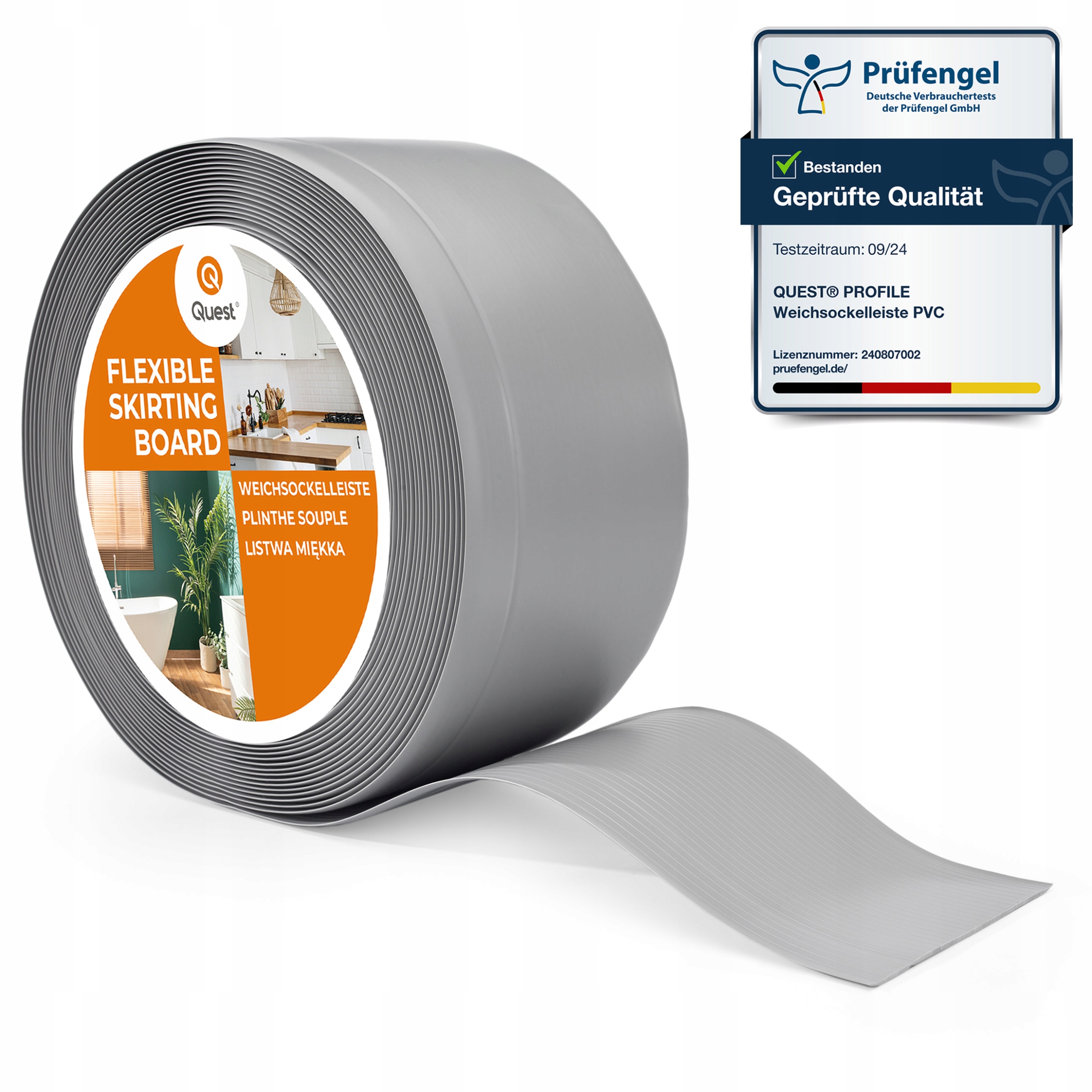 Podlahová lišta Pvc 100/25 šedá, 15 m, flexibilní, soklová