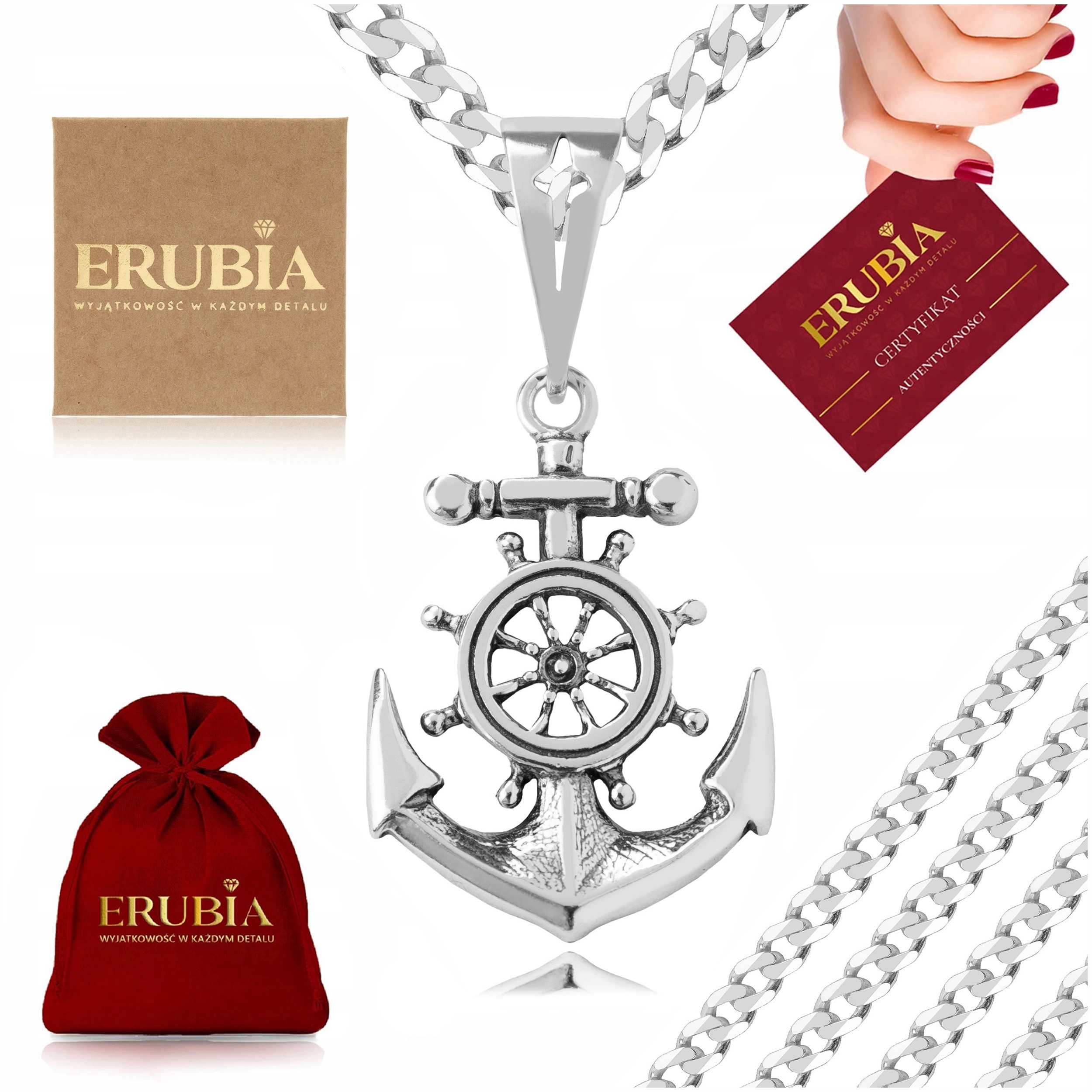 Stříbrný Řetízek Pánský Ryzost 925 Přívěsek Kotva Pro Kapitána 55 CM 4,5 MM
