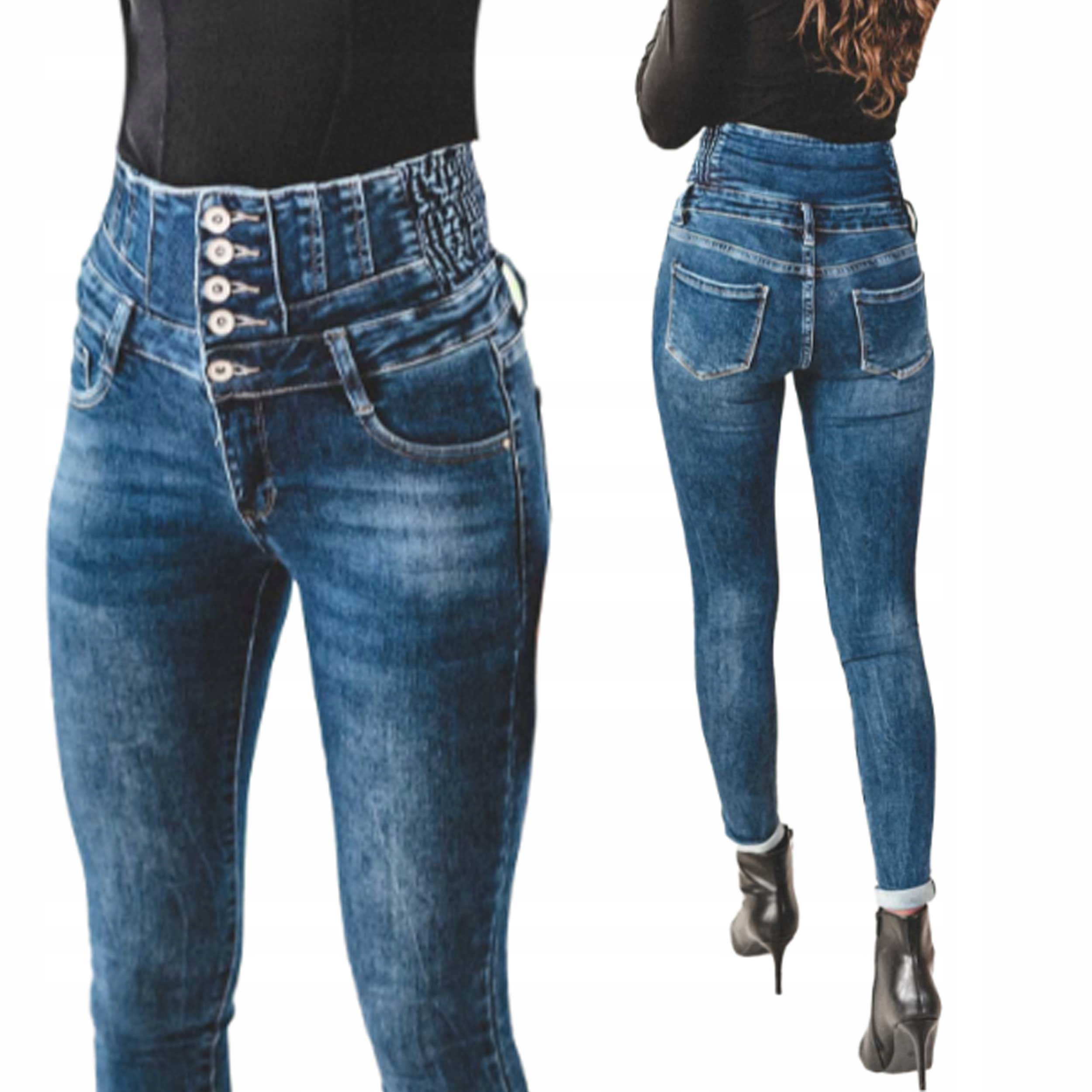 

Modelujące spodnie jeansowe damskie rurki stan Xs