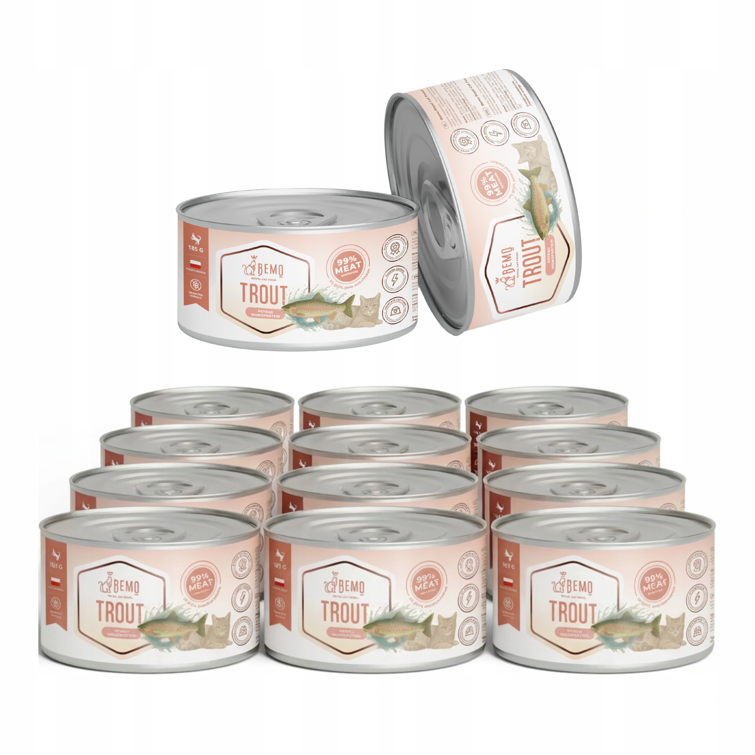 Levně Krmivo mokré pro kočky konzerva 12x185 g Bemo Cat Trout pstruh hypoalergenní