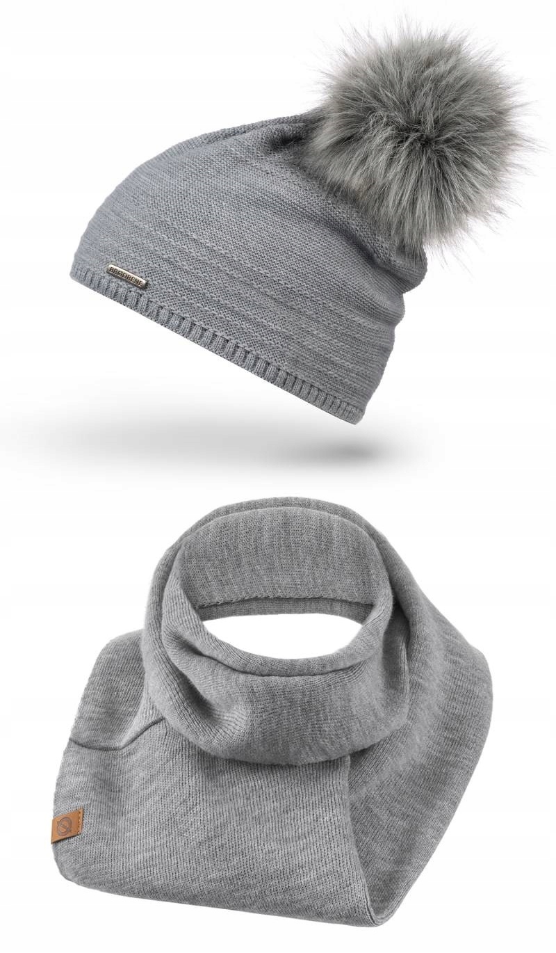 

Damska Czapka Z Pomponem Komin Tunel Zimowy Zestaw