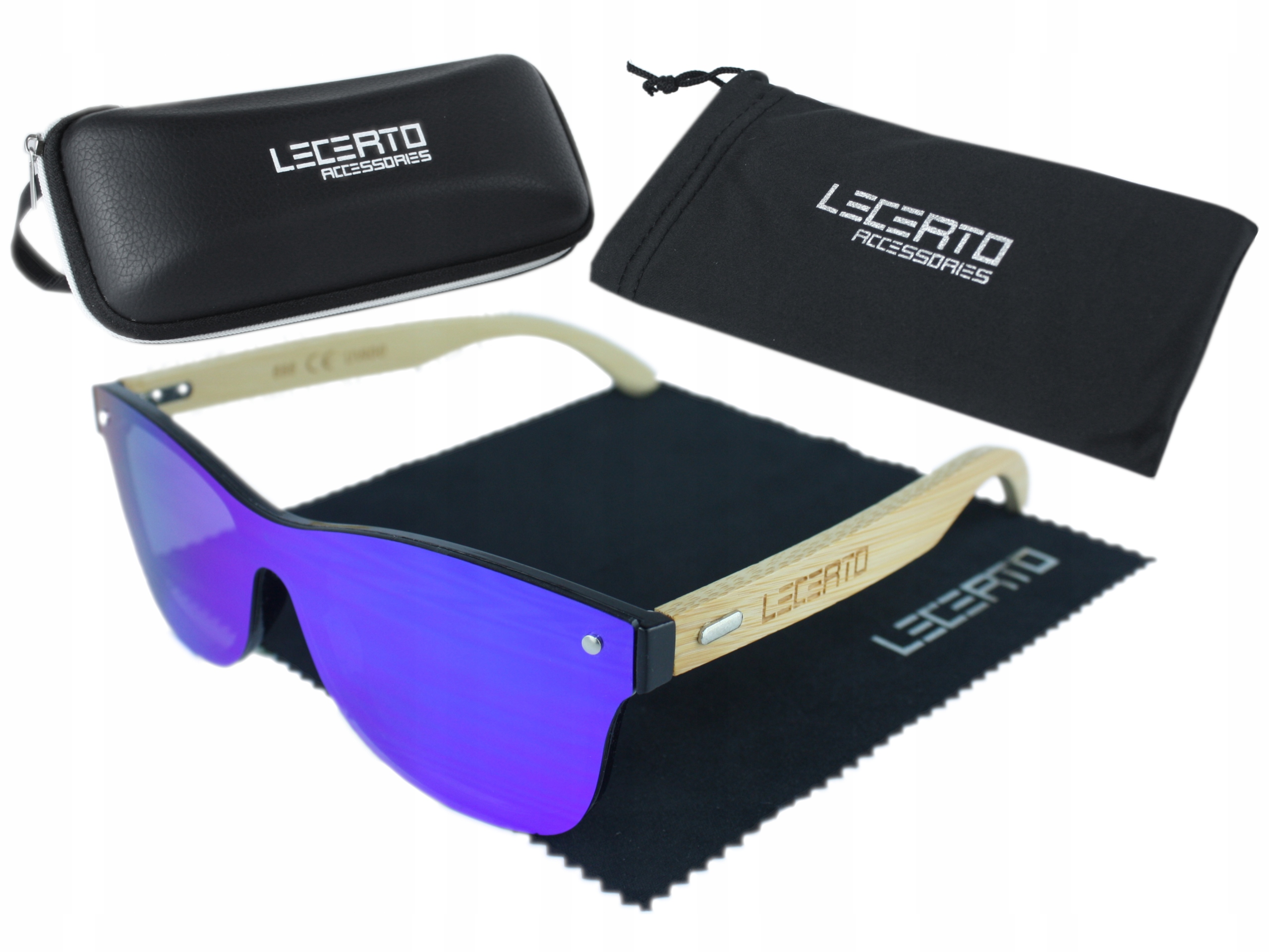 OKULARY PRZECIWSŁONECZNE UV400 DREWNIANE BAMBUSOWE ZESTAW LECERTO Szerokość mostka 20 mm