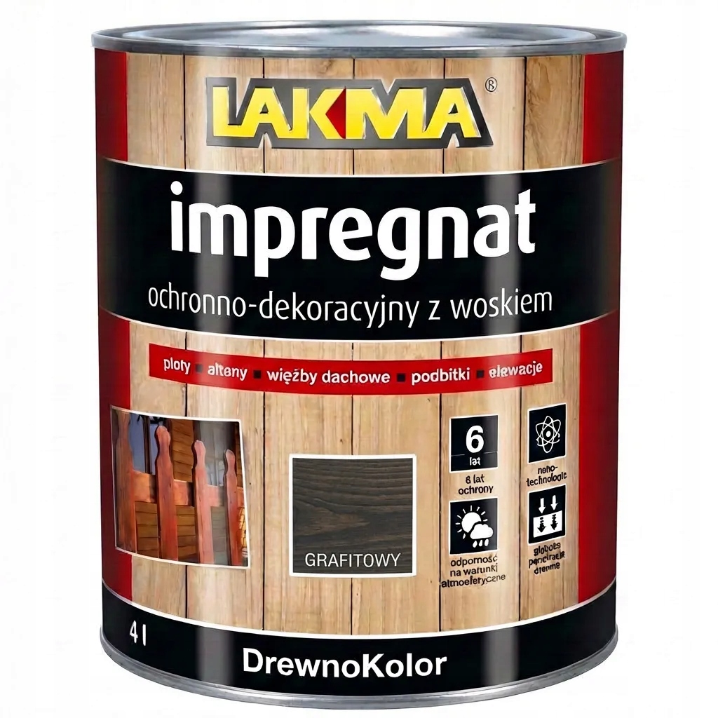 Drewnokolor Impregnat Ochronno-Dekoracyjny Z Woskiem Grafit 4L Lakma