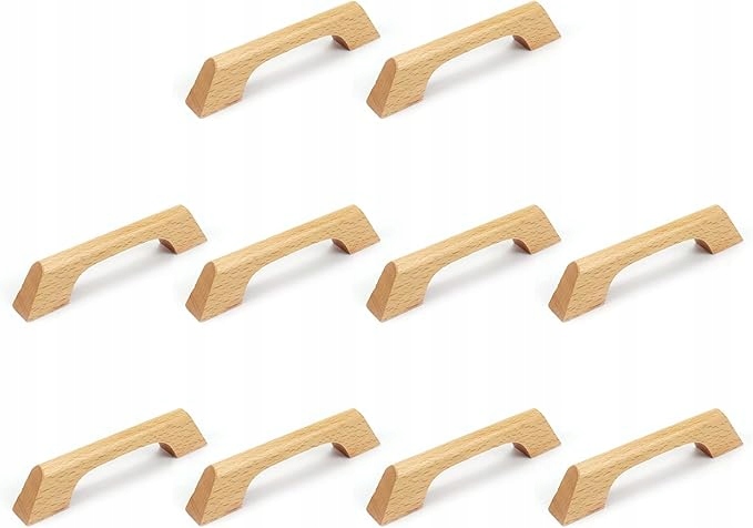 10 X Dřevěné Knoflíky Do Zásuvek, Otvory 3-3/4, Délka 12 CM, Světlé Dřevo