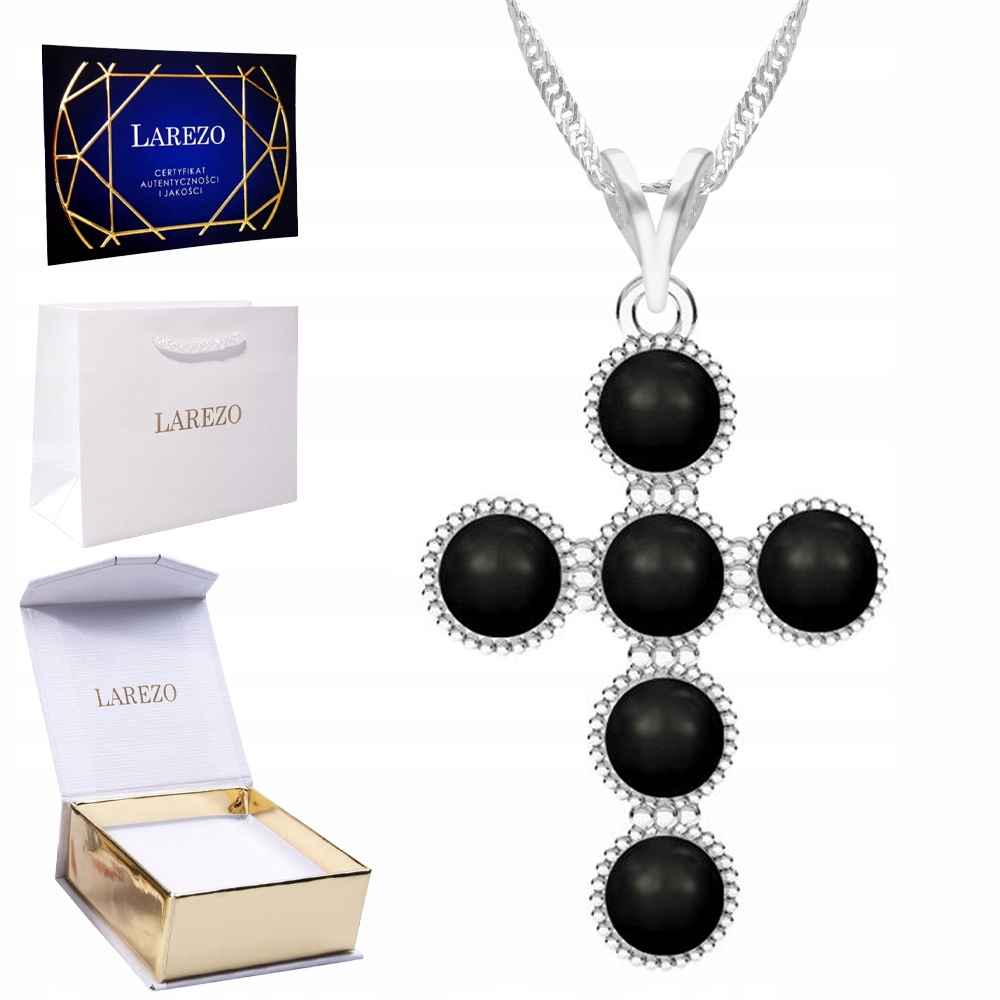 Stříbrný náhrdelník řetízek 925 s křížkem Křížek Černá perla Stříbro