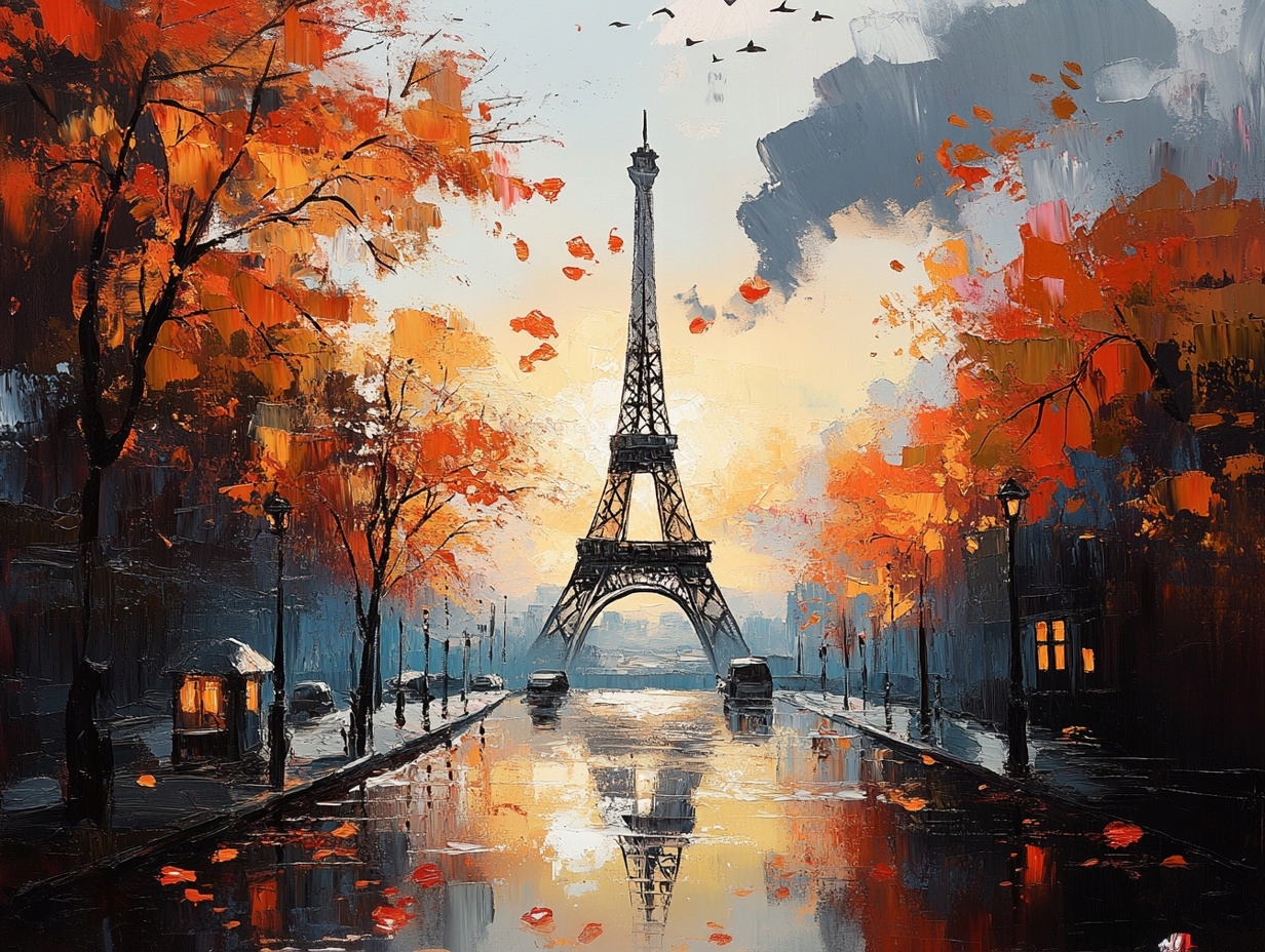 Obraz Na Plátně Canvas Paříž Eiffelova Věž Podzim Déšť Odraz 80x60