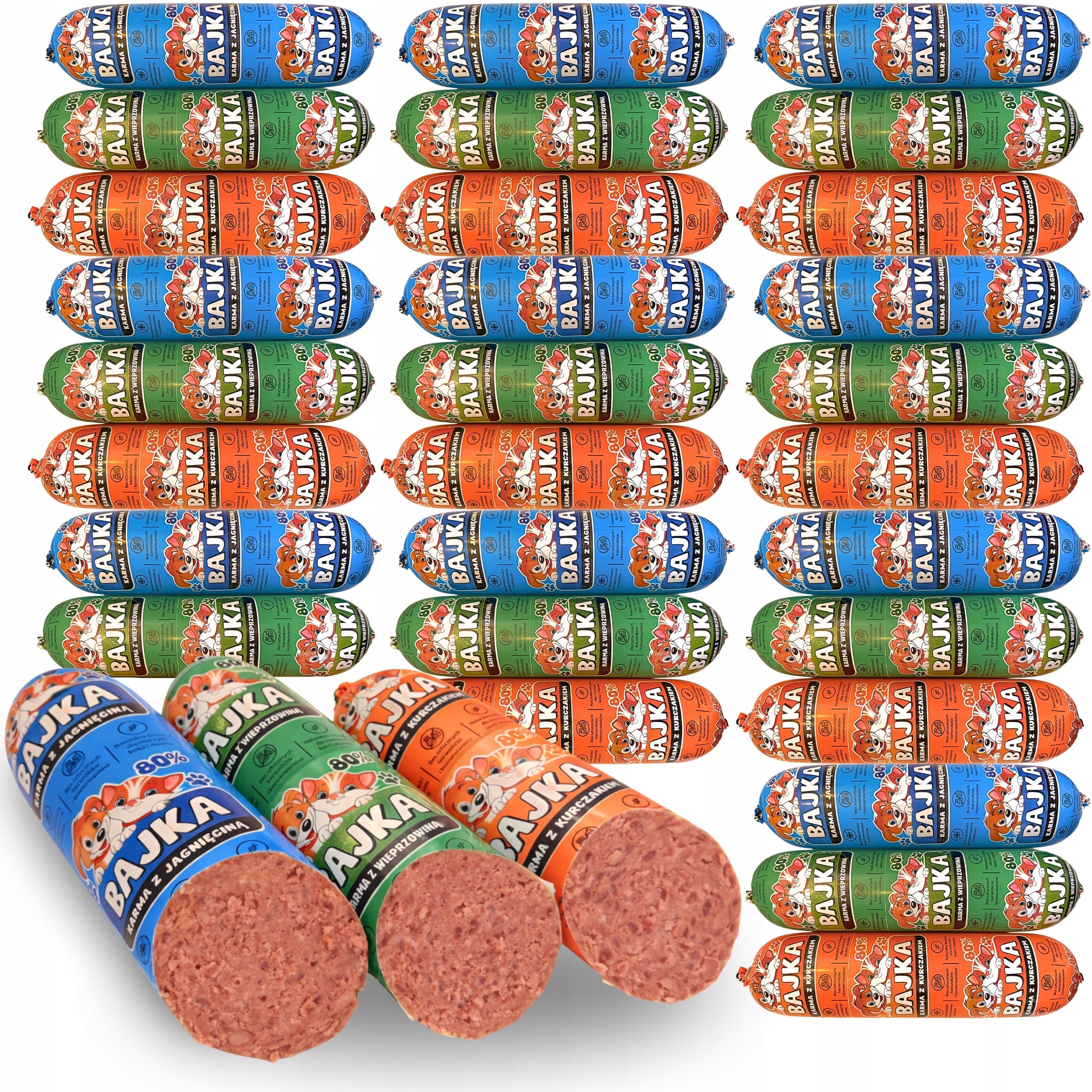 Levně 29ks x 1kg Krmivo mokré pro psa tyčinka Bajka mix chutí 80 % a 90 % masa