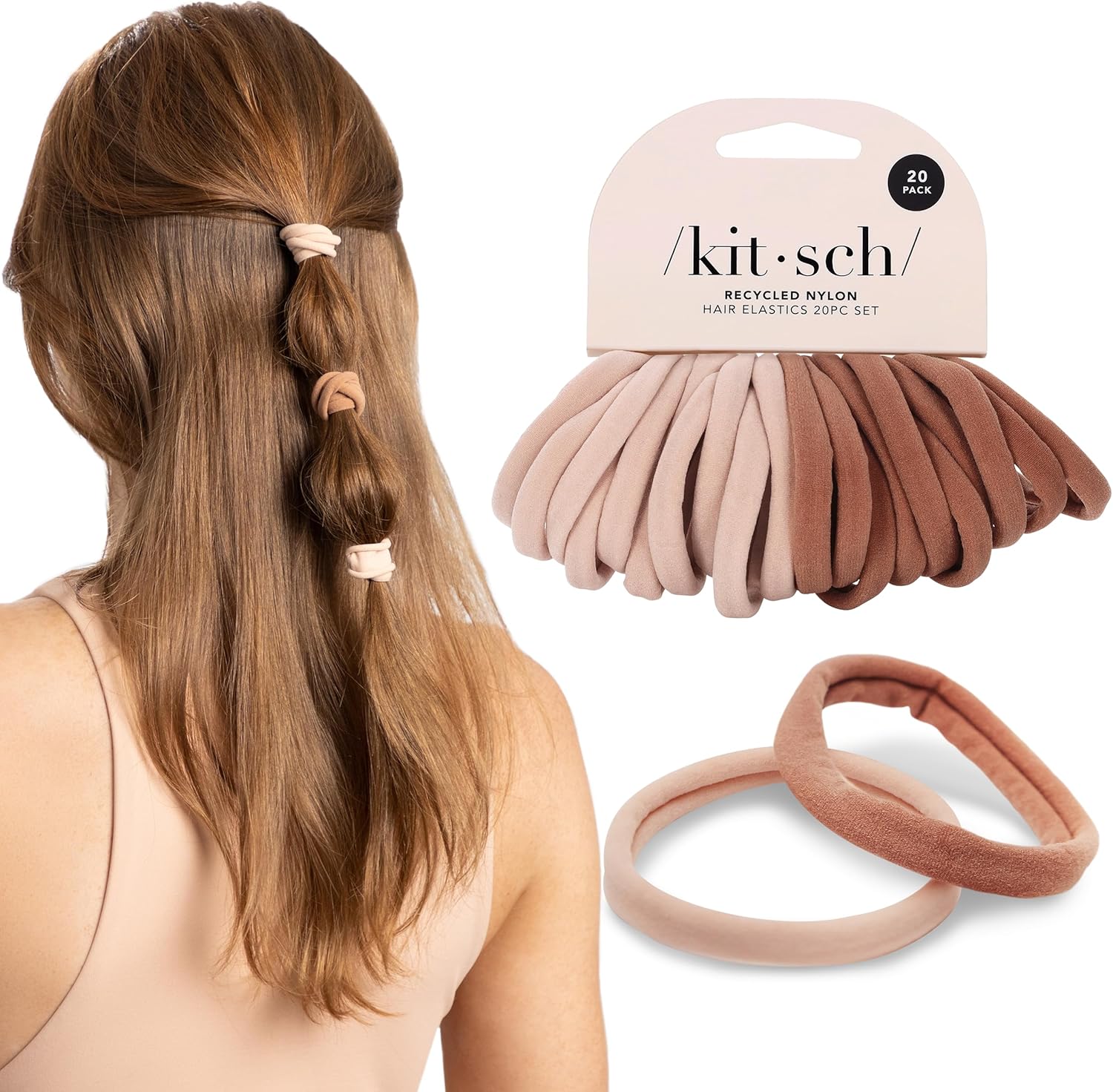 Kitsch Elastické gumičky na vlasy bez poškození, měkké, silné, 20 kusů