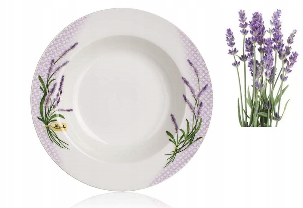Jídelní talíře hluboké na polévku jídlo komplet Levandule 6 x 21 cm kulaté