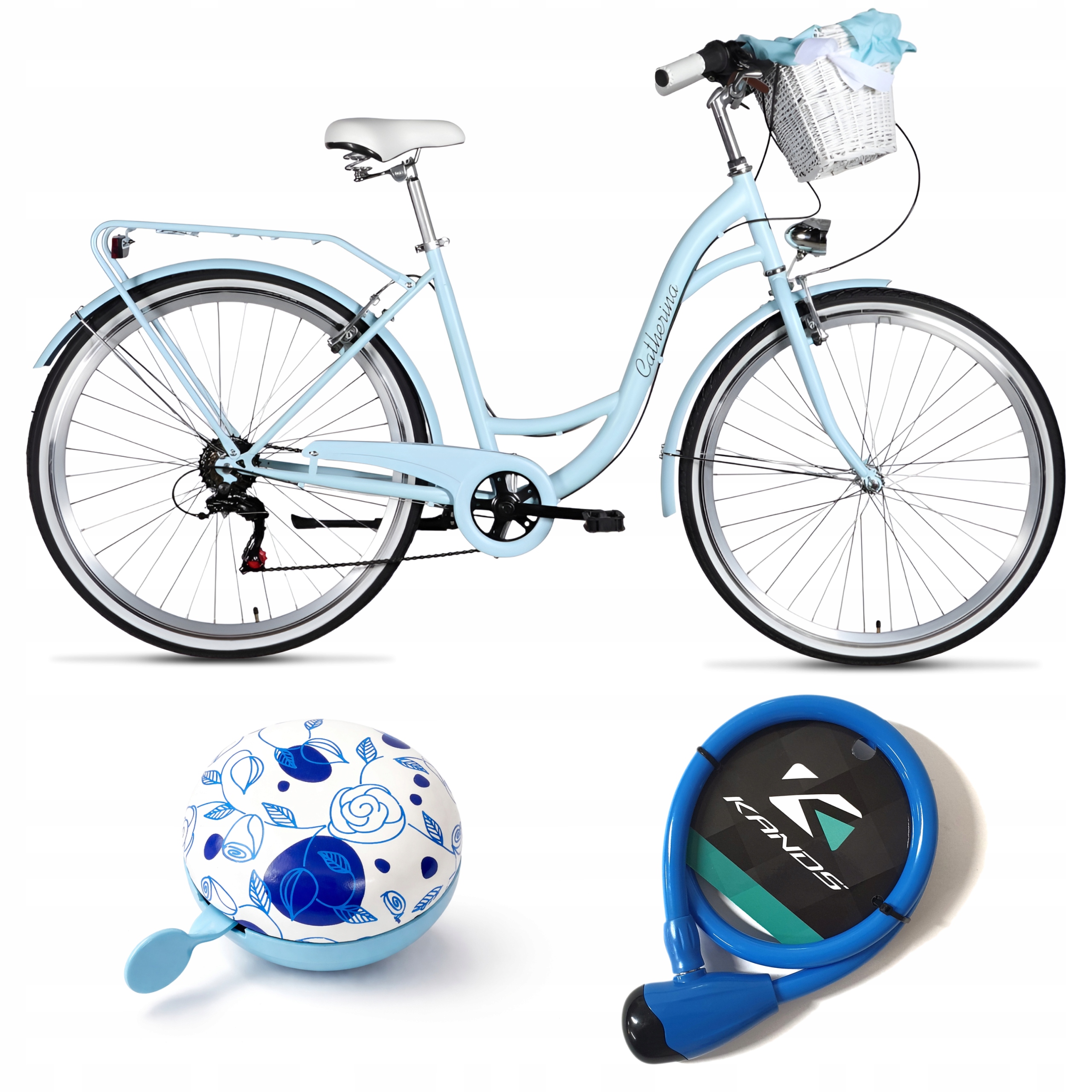 Rower miejski dla kobiet z koszem wiklinowym 26/28" rama 17/19" 150-180cm