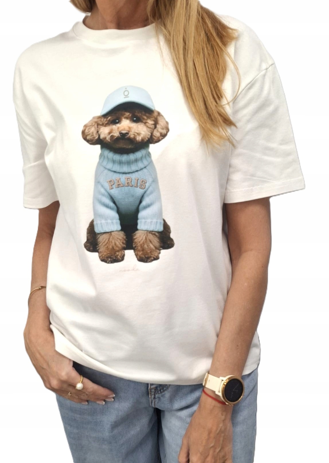 Nooda Tričko s potiskem Pudl Bílá Modrá 38/M Novinka