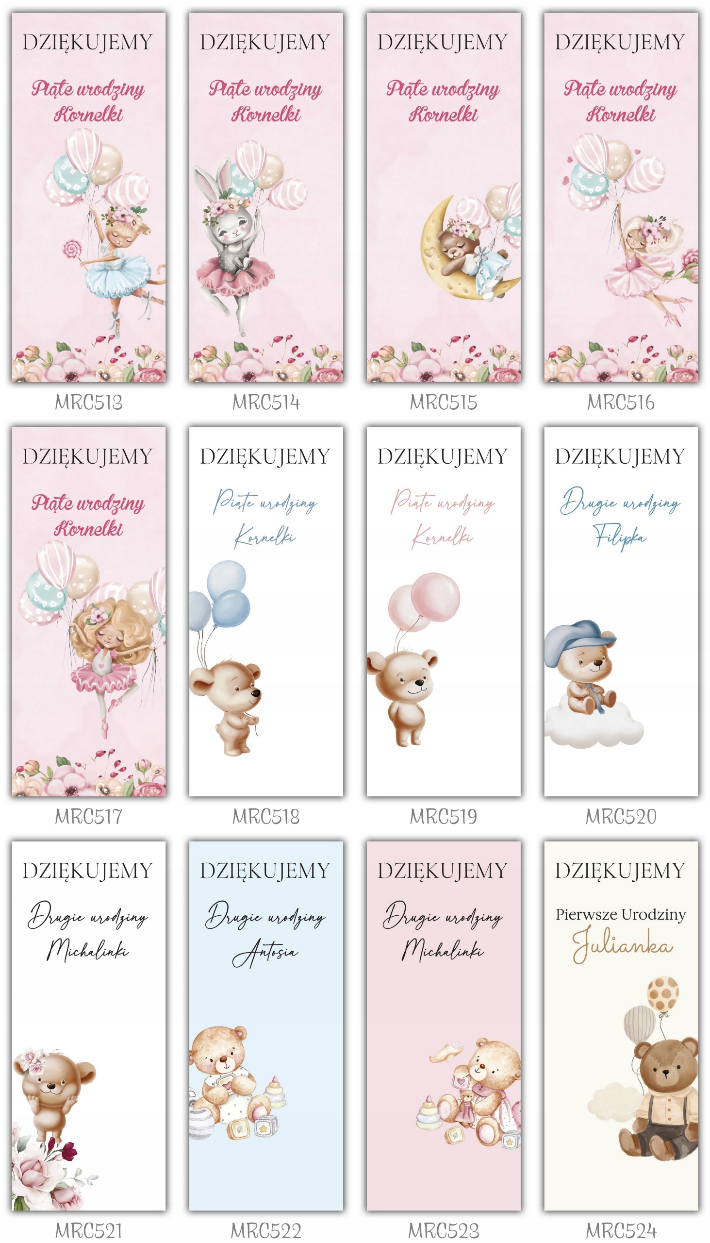 Podziękowanie dla gości MERCI 1 2 3 4 5 urodziny roczek 5szt Przeznaczenie dla gości