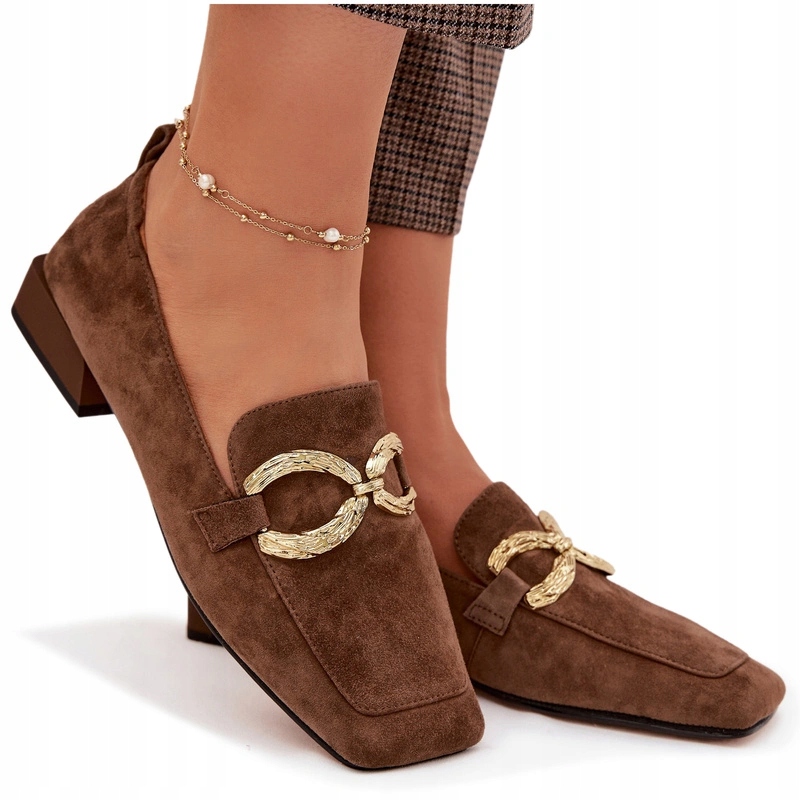 Dámské Mokasíny Semiš Zlatý Detail Elegantní D&a CR61-3115 Hnědé 40