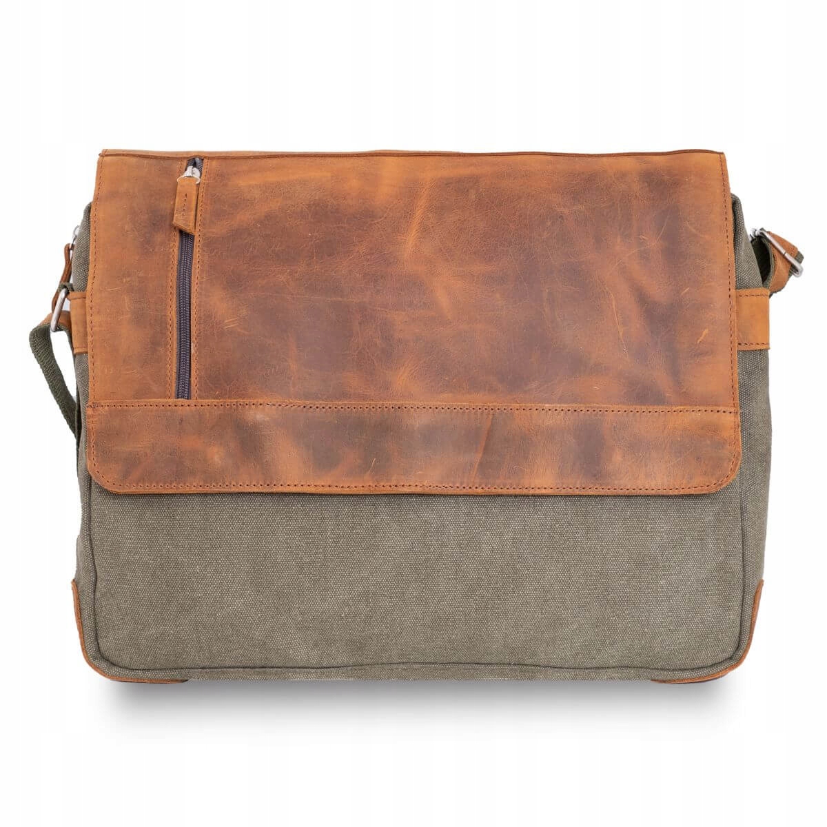 Pánská taška Vintage Kožená hnědá Plátno Zelená a kůže Belveder BV17C