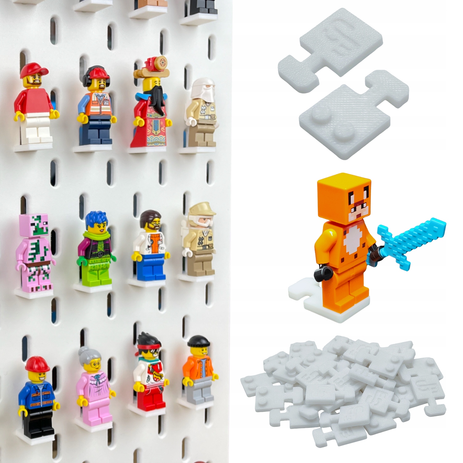 1x Uchwyt podstawka do tablicy Ikea Skadis na Mini Figurki Lego Białe