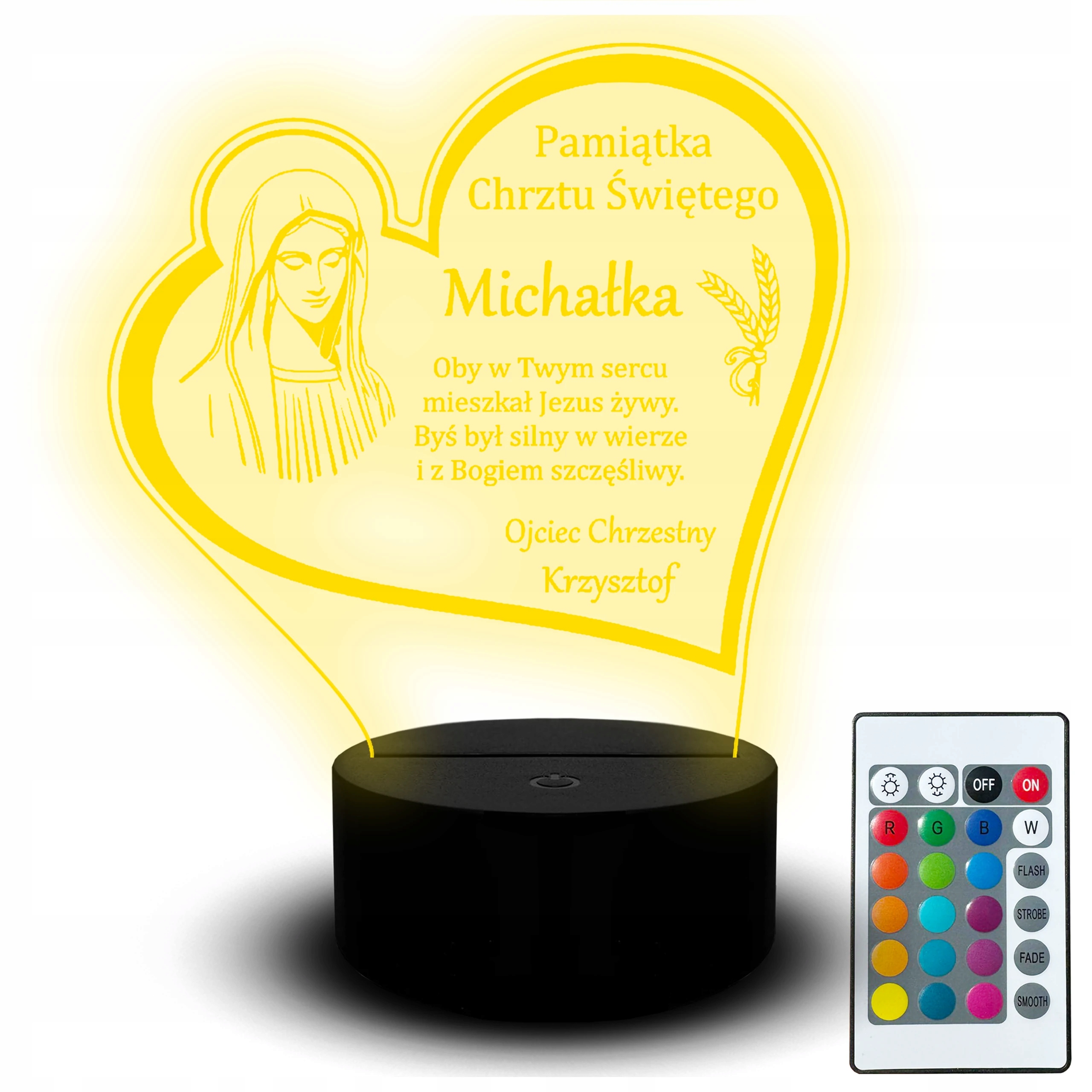 Lampka Led Na Biurko Statuetka 3D Pamiątka Chrztu Świętego Imię Dziecka