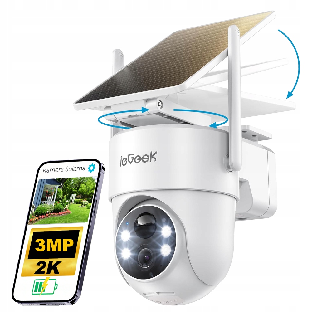 3MP venkovní otočná bezdrátová solární kamera s nočním viděním, barevná