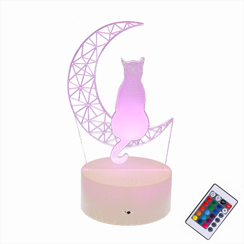 

Lampa 3D Led Kot Na Księżycu Lampka Nocna Pilot