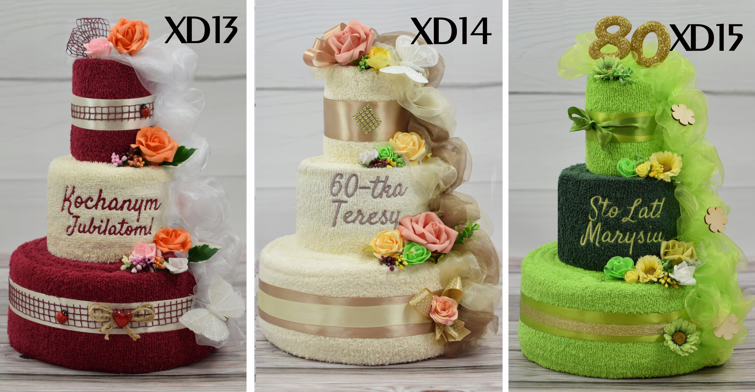 Tort 4 ręczniki PREZENT na Ślub Rocznicę Urodziny Z dedykacją Tak