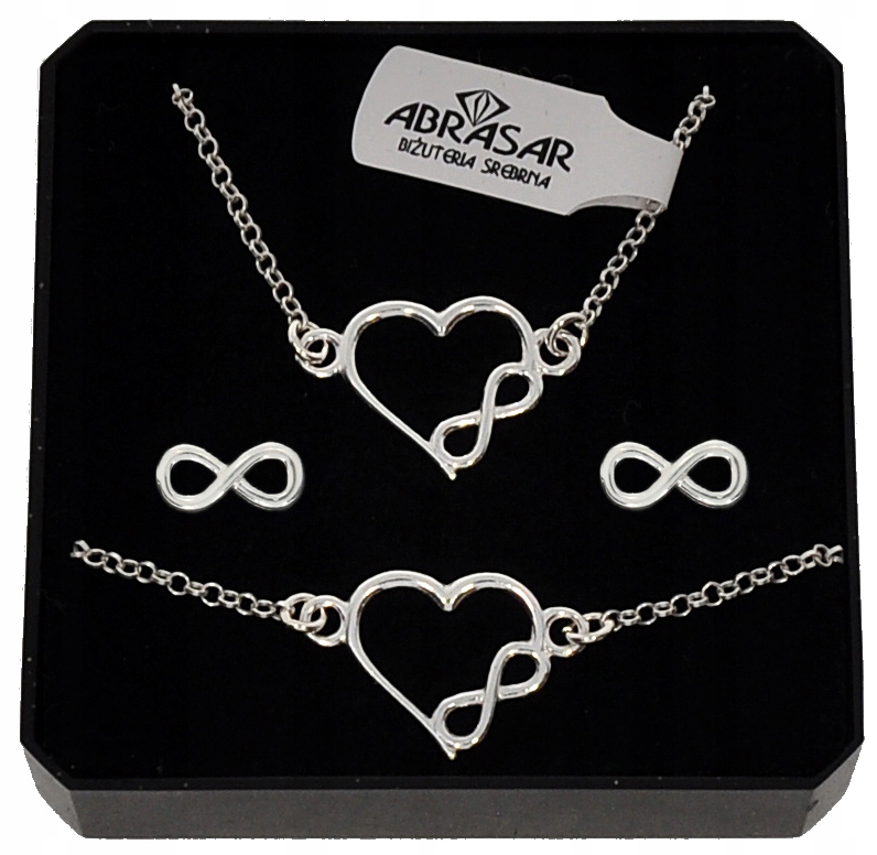 

Srebrny Komplet Biżuterii Serce Nieskończoność