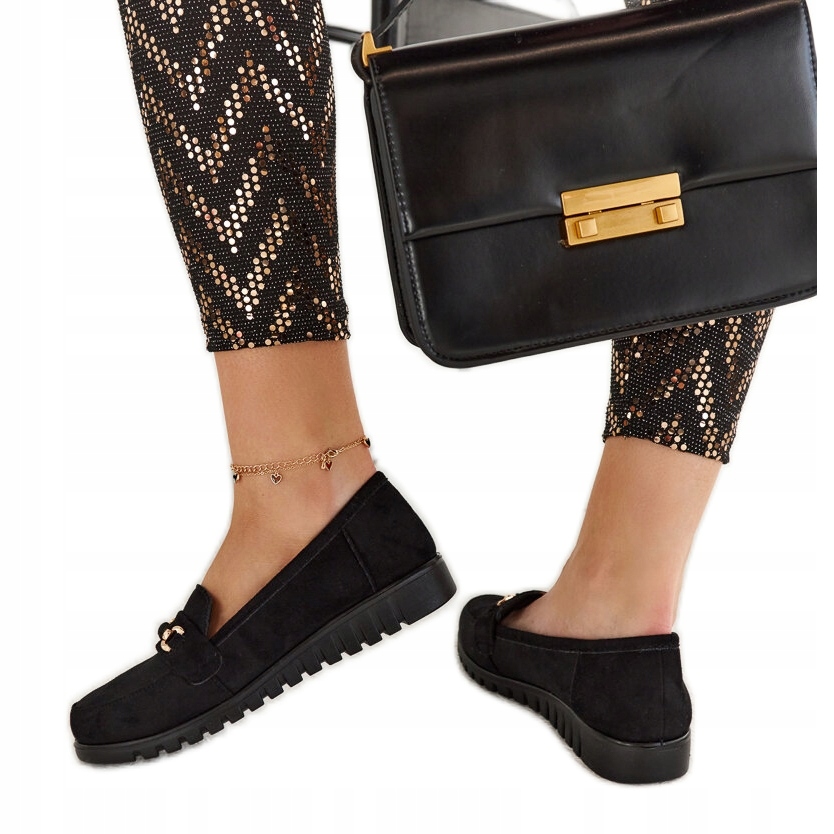 Czarne Skóra ekologiczna Buty Mokasyny r.38