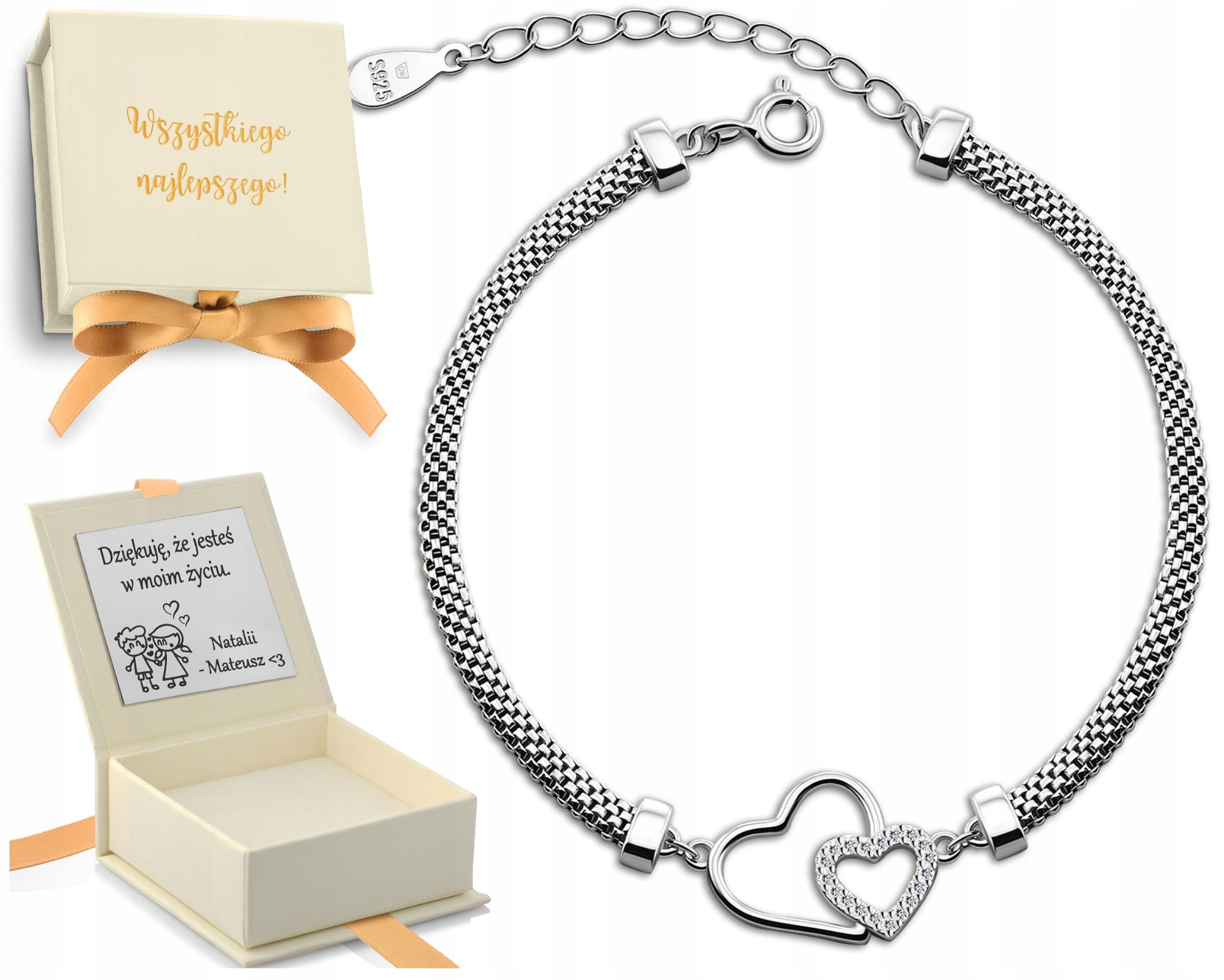 Stříbrný Náramek Dámské Pletené Srdce 925 Gravírování