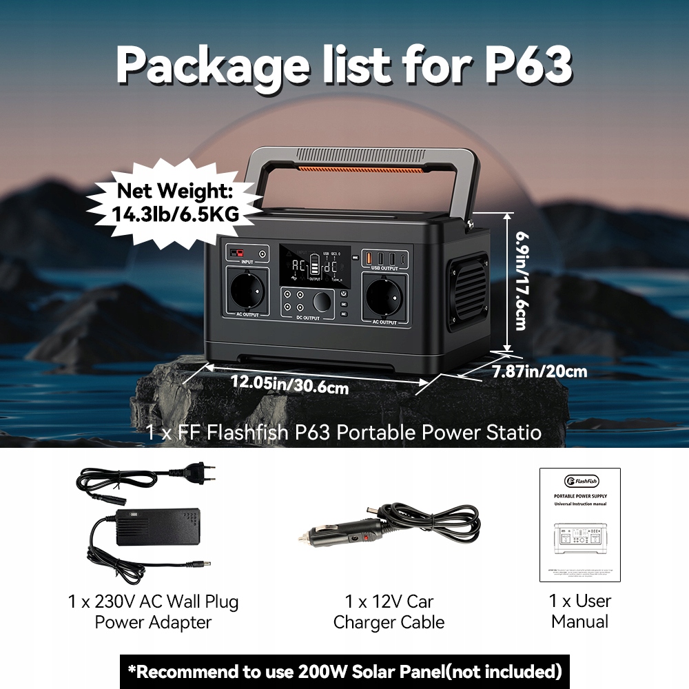 FF Flashfish zasilanie akumulatorowe zewnętrzne 500W Generator słoneczny Silnik brak informacji