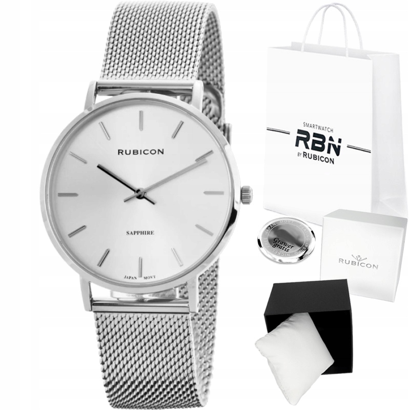 Dámské hodinky Rubicon elegantní Safírové Sklo síťovina Gravírování