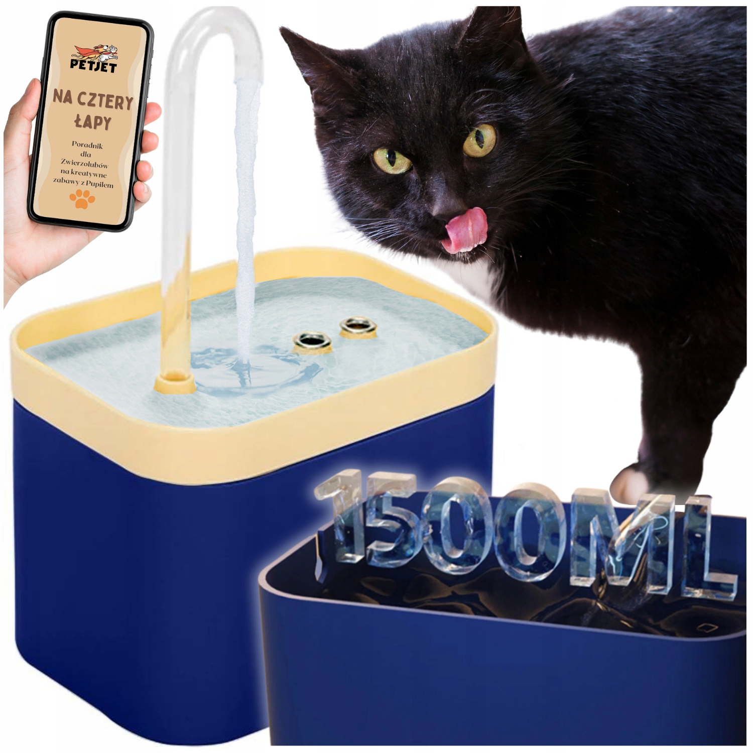 Automatická fontána s vodou pro kočky a psy, tmavě modrá, 1500 ml, PetJet