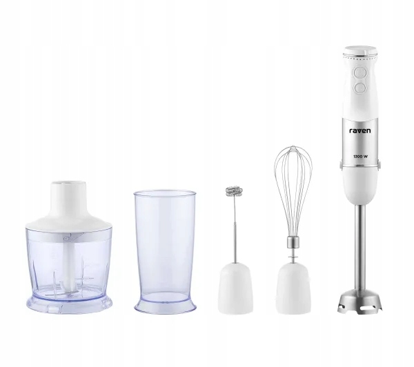 Blender Raven EBR008 1300W 5w1 Rozdrabniacz Trzepaczka Spieniacz Pojemnik