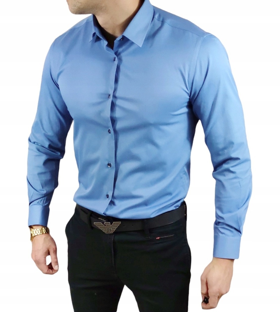 Pánská Košile S Dlouhým Rukávem [ Indigo ] Slim Fit Hladká, Přiléhavá, Obchodní