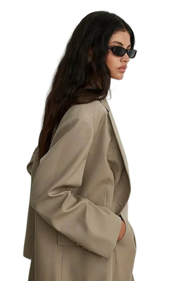 Suud Collection Béžová Klasická Bunda S Klopami, Dlouhý Rukáv 40 5FA
