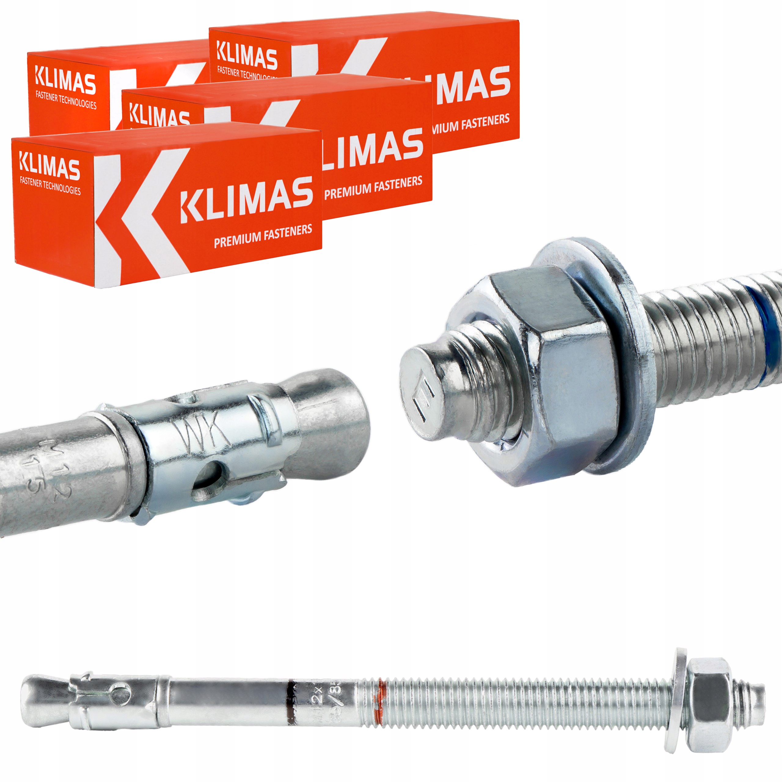 Oceľové kotvy do betónu M12 x 165 mm 100 ks mechanické Klimas Le-zn