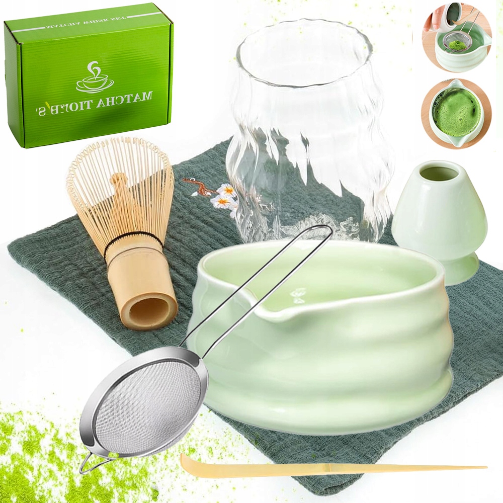Zestaw Prezentowy Do Herbaty Matcha Czarka Miotełka Podstawka Łyżeczka 7W1