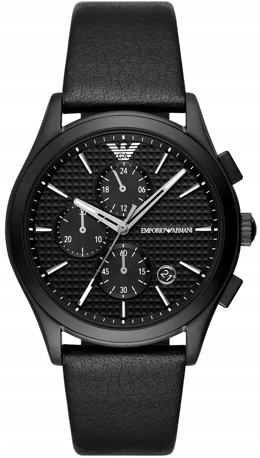 Pánské hodinky Emporio Armani quartzový ciferník černý řemínek černý 46 mm
