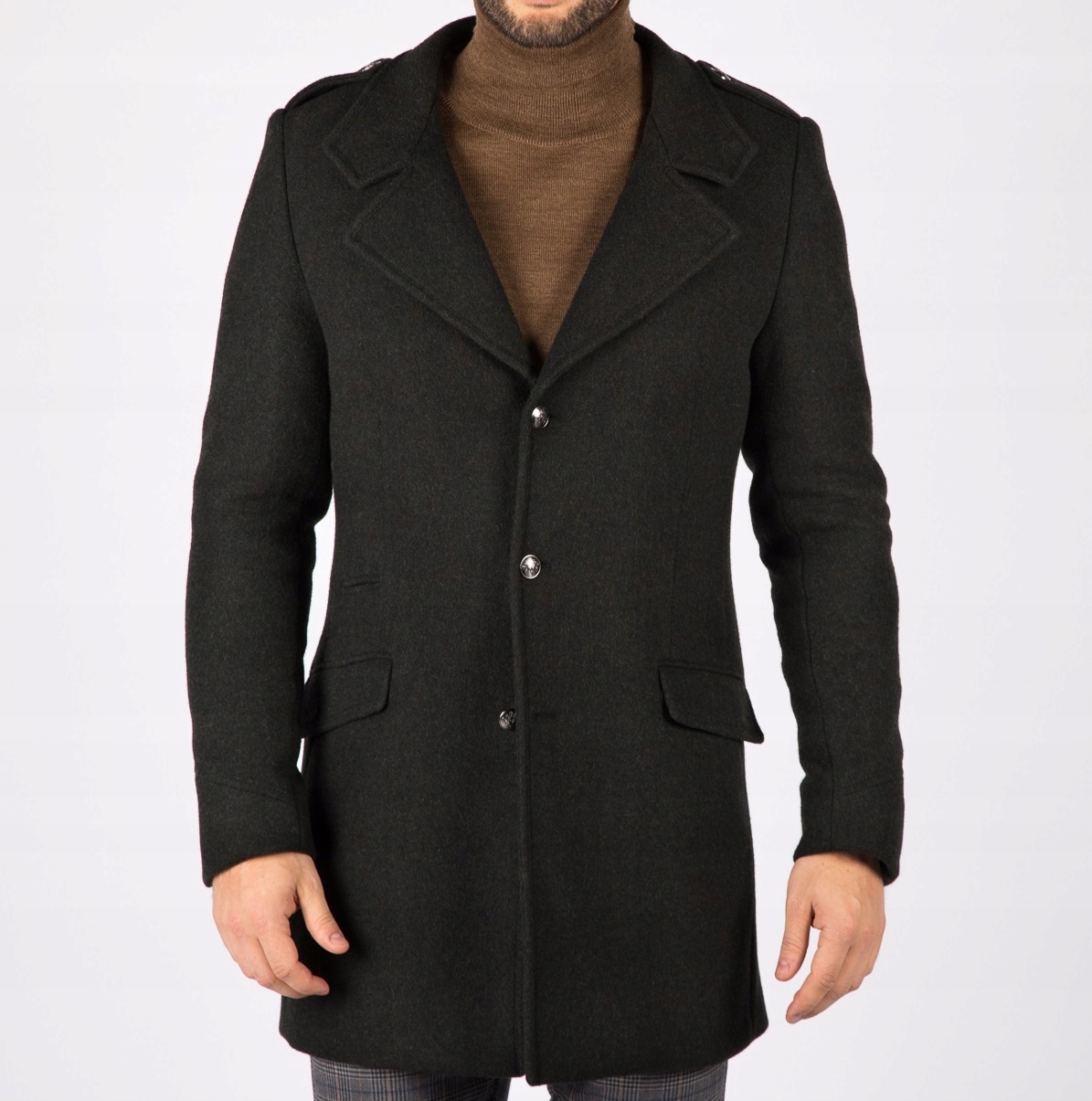 Premium Vlněný, zelený pánský elegantní kabát v zimě vel 182/116