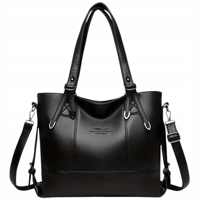 Torebka Czarna Damska Duża A4 Miejska Pojemna Skóra Ekologiczna Torba