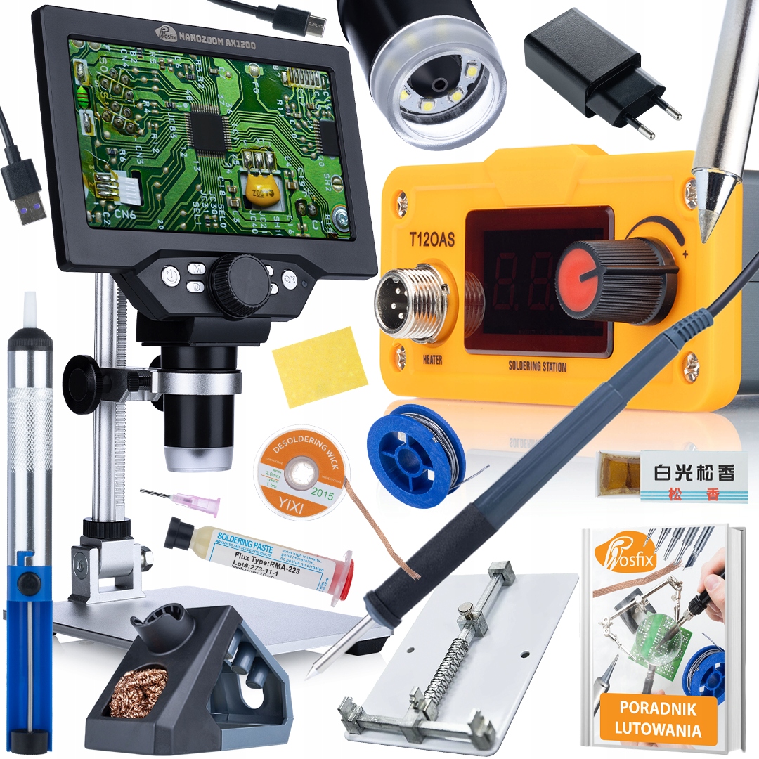 Pájecí Sada Rosfix 8V1 S Mikroskopem T12 Nanozoom Tavidlo Čistič