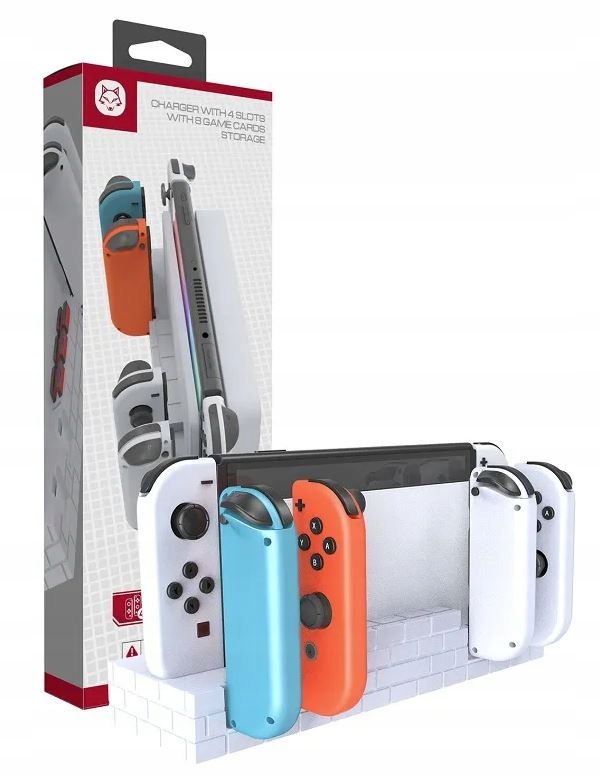 Podstawka dock ładowania 4x Joy-Con Switch Ns Oled Cegłówki Mario Białe