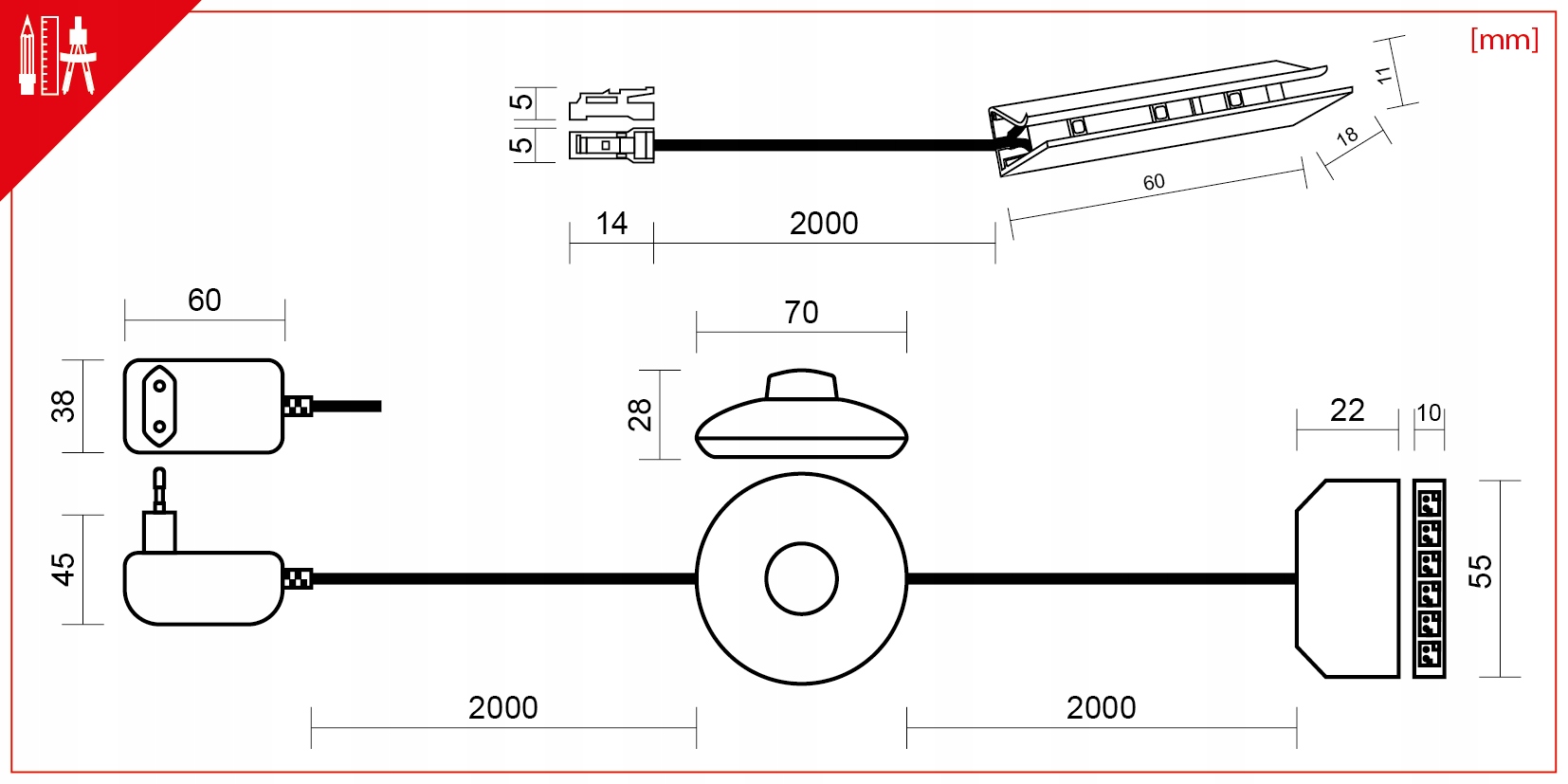 ZESTAW 6X KLIPS LED DO PÓŁKI SZKLANEJ +ZASILANIE Rodzaj inny rodzaj