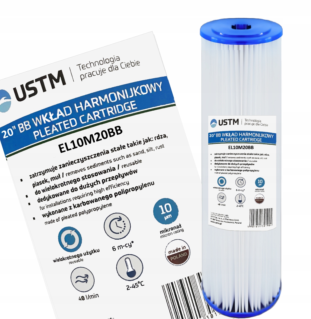 Filtr do Wody Wkład Harmonijkowy 20" 10 mikron Ust-m Ustm