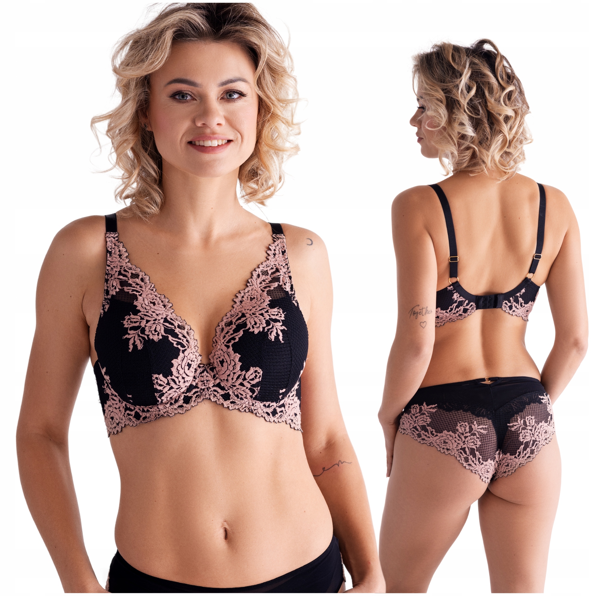 Lemax Princess Plunge podprsenka vyztužená výšivkou černá/karamel podprsenka -80B