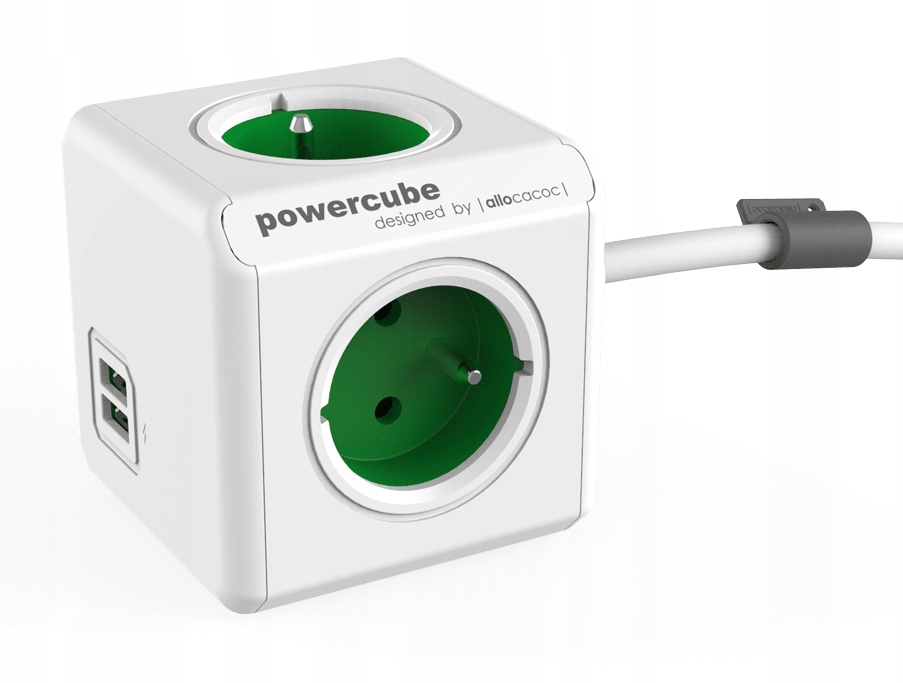 Rozgałęźnik Elektryczny 4gn 2xUSB 1,5m Zielony