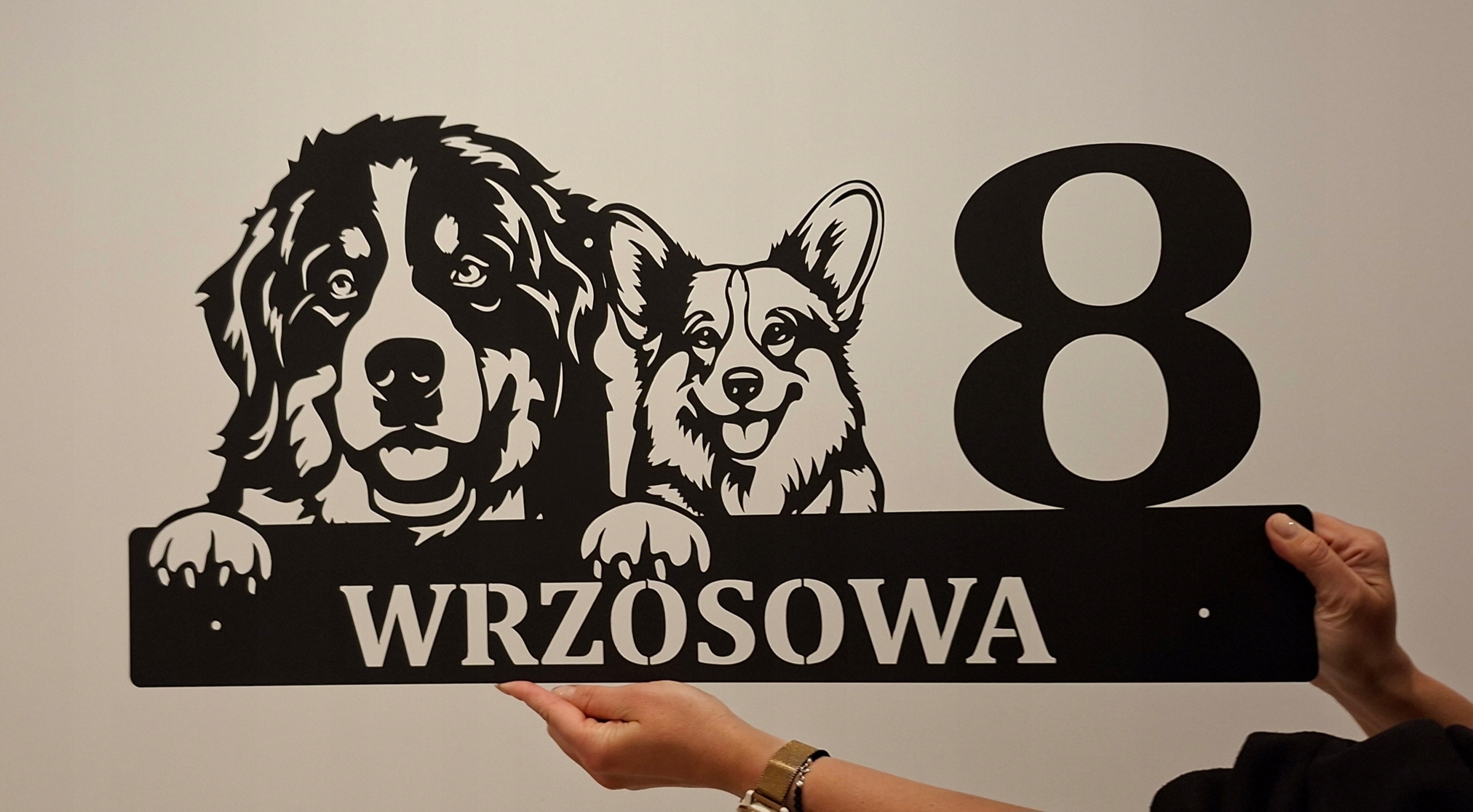 Adresa Tabuľka kovová plechová Veľká číslo domu Corgi Berni pes 70 cm