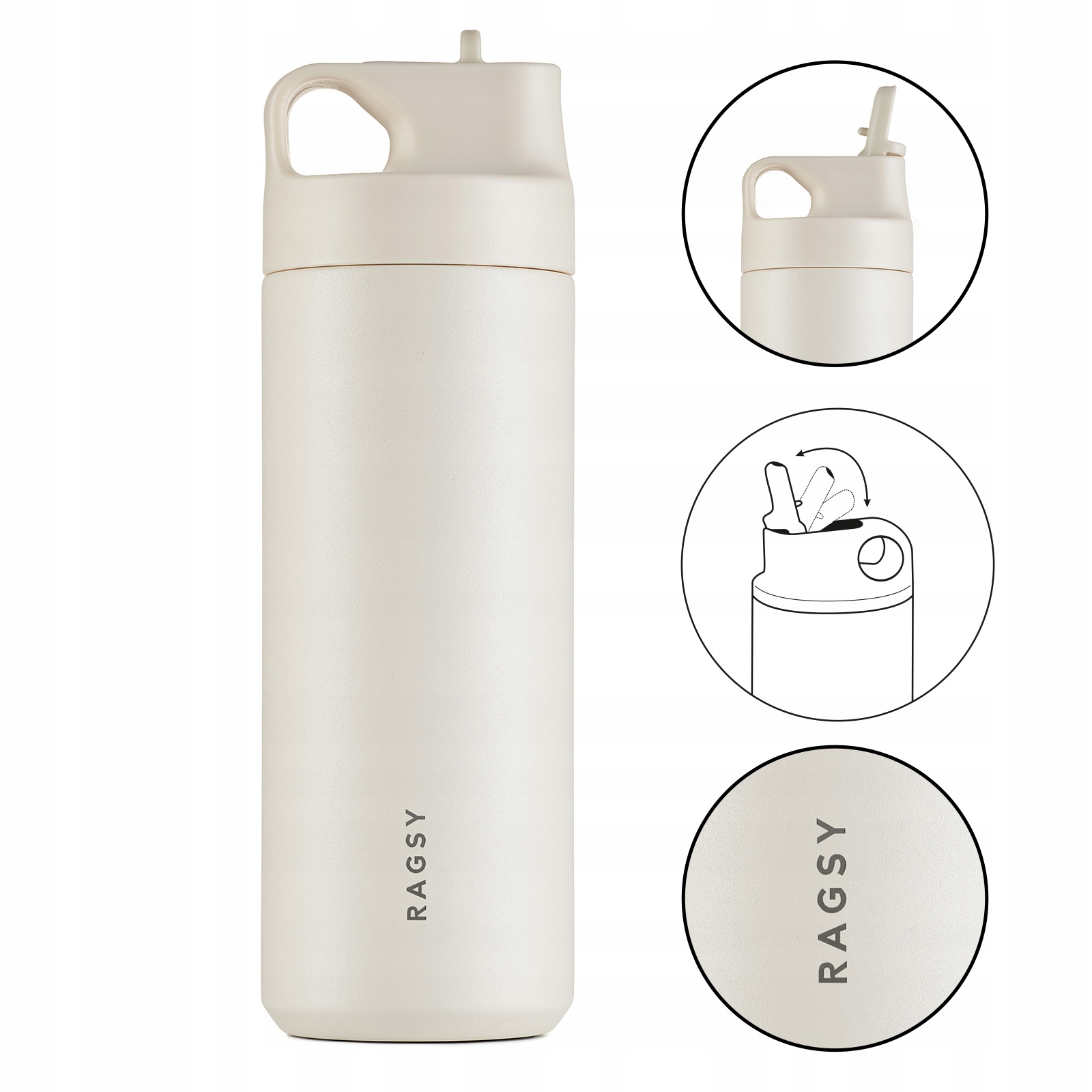 Kubek Termiczny ze słomką i ustnikiem Adv 500 ml Bpa Free Sand/Piaskowy