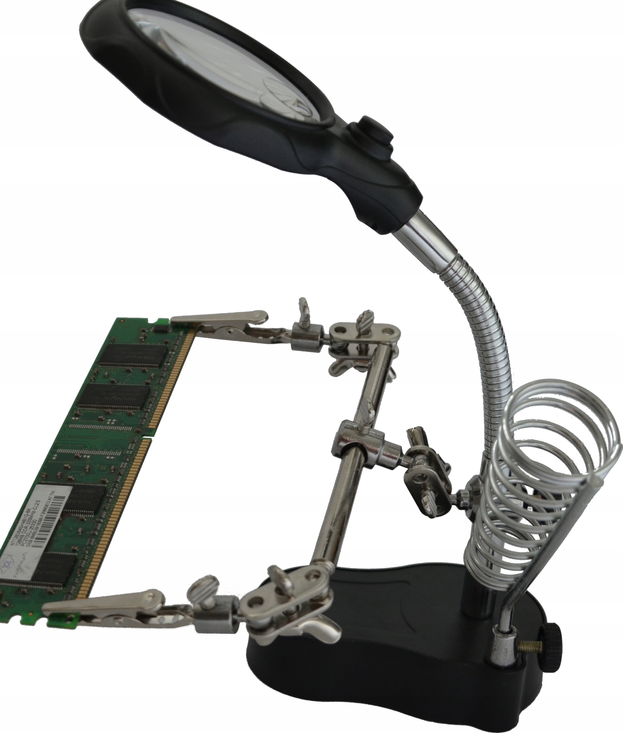 ZESTAW TRZECIA RĘKA DO LUTOWANIA lampka 2 LED lupa Marka Inna