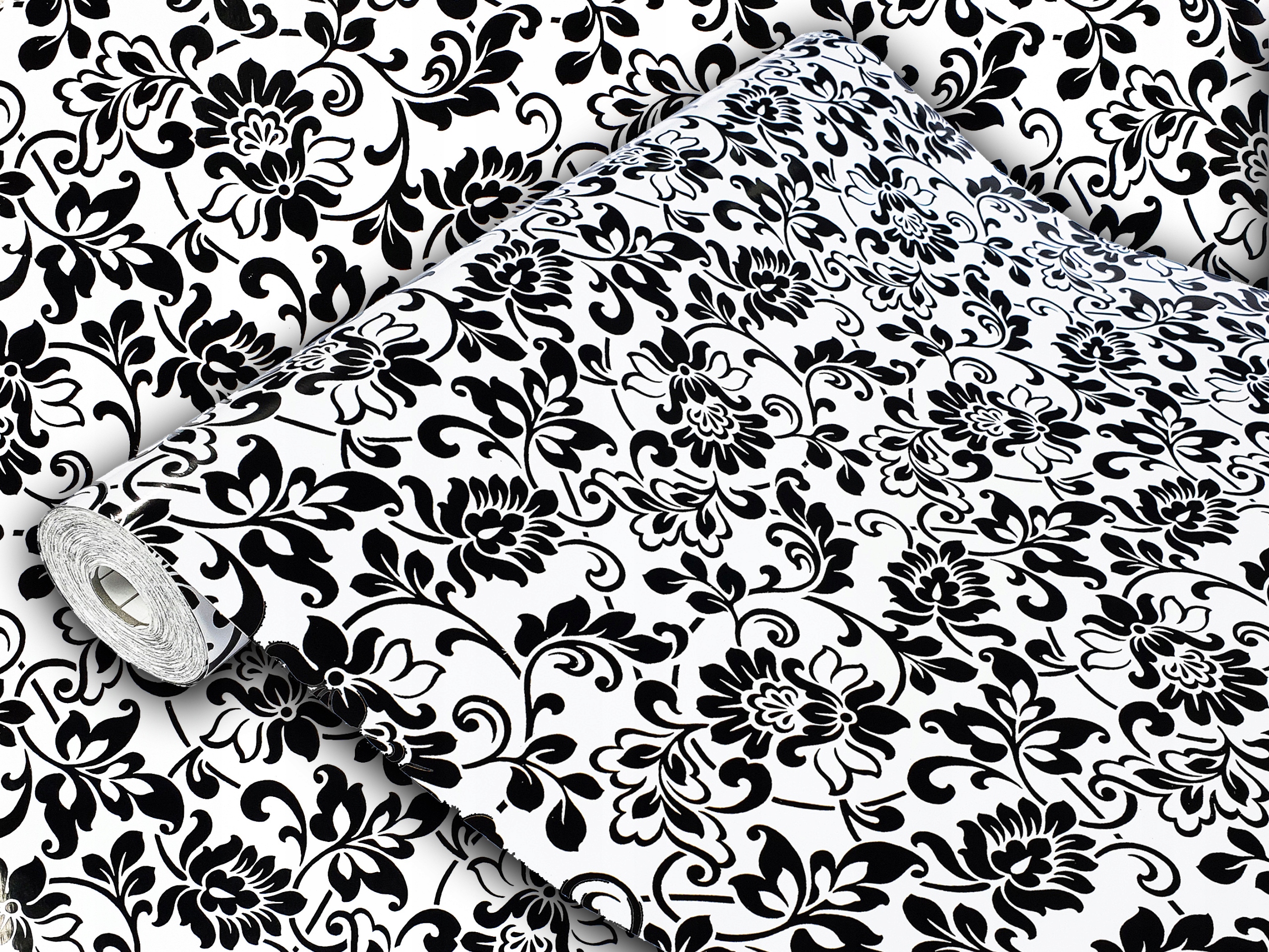 Samolepicí nábytková dýha Vzor Ornament Bílo-černá Fólie Pvc tapeta