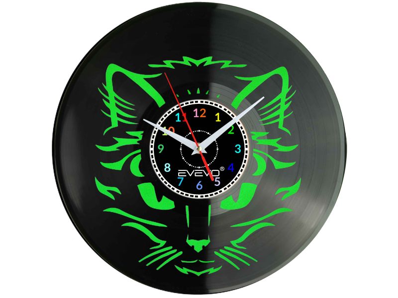 Nástěnné Hodiny Kočka Střecha Kočky Kotě Fluorescenční Pozadí Vinylová Deska