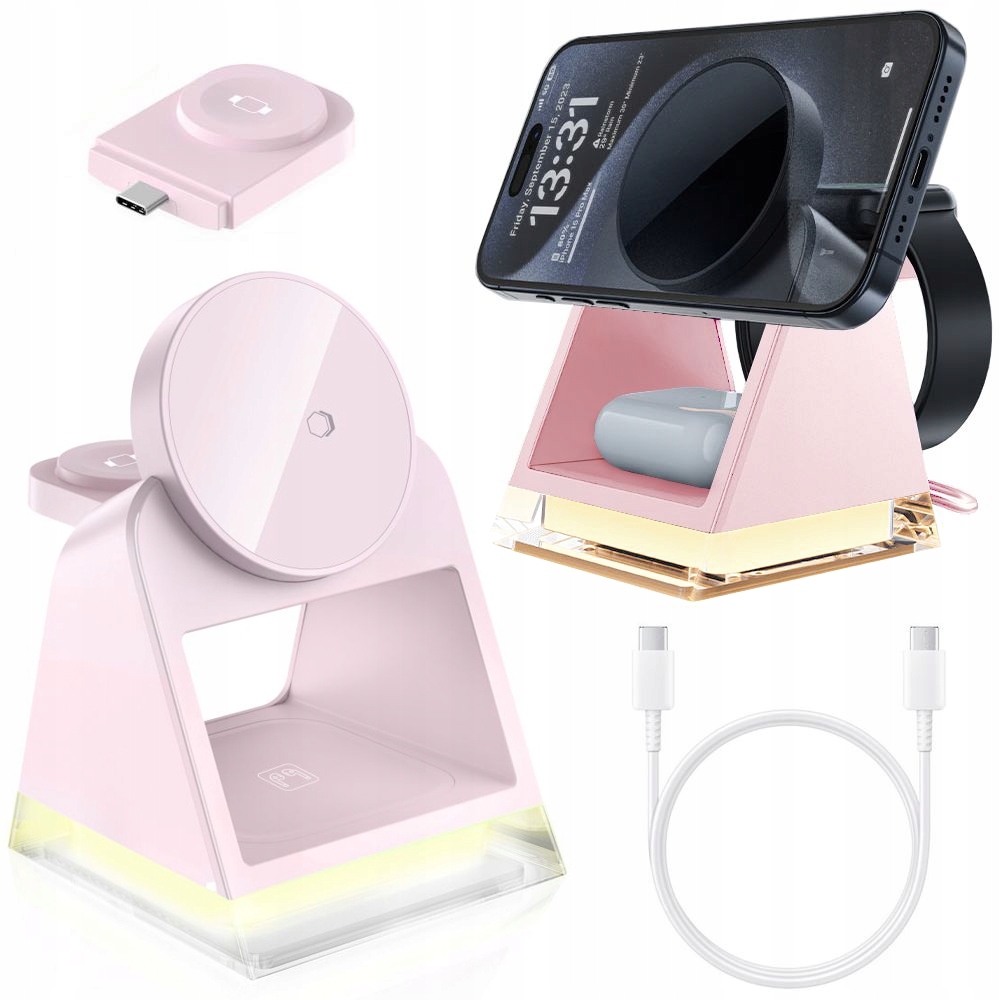 Indukční stanice 3v1 s MagSafe bezdrátovou nabíječkou Noční Lampa Led